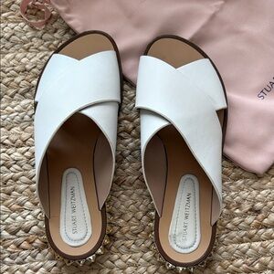 Stuart Weitzman White Cross-Strap Sandals